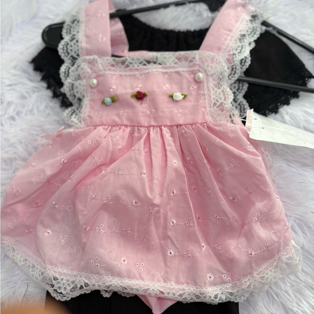 Kids Pink Lace Trim Pinafore Dress - Soft Embroidered Cotton